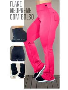 Neoprene Flare Pants With Cero Pocket, Transparency, High Waist - 玫紅色 - 查看 1