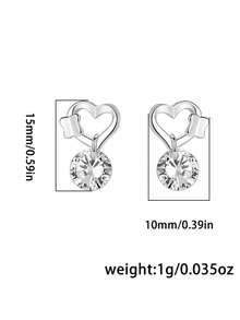 1 pieza Pendientes de corazón y mariposa de circonita sintética hipoalergénica de plata de ley 925, adecuados para uso diario y como regalo para mujeres