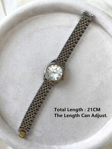 1pc 18K Gold Jewelry Lady Watch Women Vintage Watch Luxury Crystal Dress Watch Stainless Steel IPG Golden Case Elegant Fashion Design Brand New Quartz Watch Fashionable White With Diamond Display High Quality Girls Popular Wristwatch 50M Waterproof Summer Accessories - 均碼 - 查看 7