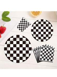 10pcs/20pcs/50pcs/80pcs Race Car Birthday Party Decorations Black And White Checkered Plates Cups And Napkins Tableware Set For Checkered Birthday Party Supplies Racing Table Decorations - Multicolor - View 4