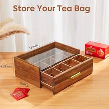 Acacia Wood Tea Bag Organizer, Tea Box With Storage Drawer, 8 Compartments Tea Organizer Tea Bags With Glass Window, Coffee Pods And Tea Organizer Holder Countertop, Tea Station Chest Display2025 - Clear-2 - View 2