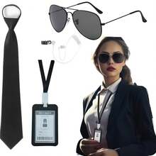 Wedding Security Agent Costume Accessories Set, Secret Security Service Kit With Tie, Glasses, Earpiece, Suitable For Women And Men Roleplay Party Games