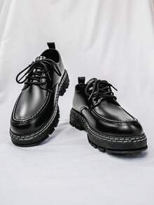 Men's High-Shine Pure Black Elevator Boots With Thick Soles Oxford And Dress Boots Big Size