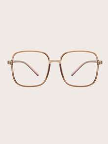 1 Pair Women's Brown Square PC Frame Simple Solid Color Large Frame Fashionable Non-Prescription Glasses - Brown - View 4