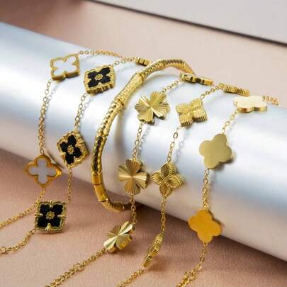 1pc Fashionable Minimalist Stainless Steel 18K Gold Plated Women Bracelet, Birthday Party Jewelry Gift