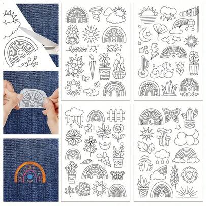 68PCS Water Soluble Paper For Embroidery Patterns, Embroidery Soluble Stabilizer Flower Stick & Stitch Embroidery Paper Wash Away, Wildflower Hand Sewing Embroider Patterns For Jean Bag T-Shirt, Stick & Stitch Embroidery Paper For Hand Sewing Lovers ﻿