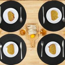 Round Braided Placemats For Dining Table Set Of 4 HeatResistant Table Mats Washable Woven Vinyl 15 Inch Round Place Mats Black 4