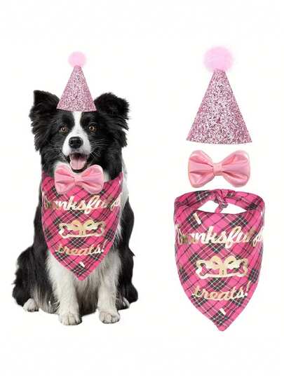 3 pièces Fournitures pour fête d'anniversaire de chien, ensemble de bandanas d'anniversaire pour chien avec chapeau d'anniversaire, écharpe et nœud papillon pour chiens de taille moyenne à grande, décorations pour fête d'anniversaire
