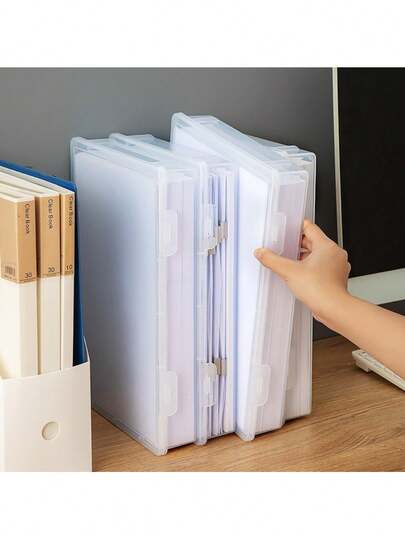 A4 Clear Plastic File Storage Box With Dustproof Cover For Home Office And School, Transparent Desktop Organizer For Documents, Papers And Class Materials, Space-Saving Storage Bin For Office Desk, Study Table, And Classroom, Lightweight Plastic File Box With Easy-Access Front, Versatile Filing Solution For Filing, Sorting, Neat Display And Quick Retrieval