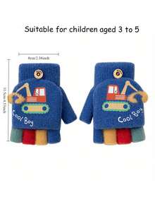 Kids Winter Excavator Cartoon Cute Toddler Half Finger Flip-Top Knitted Warm Gloves - Children's Gloves - View 6