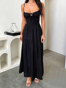 Onicee Women's Winter Dress, Black Spaghetti Strap Backless A-Line Elegant Party Dress, Suitable For Valentine's Day, Dates, Gatherings, Parties, Travel, Vacation, Beach And Other Occasions - Black - View 7