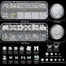 Flatback Nail Art Pearls Flower Bow Butterfly Nail Charms With Rhinestones Gold Silver Colorful Pearls Rhinestones Gems For Women Acrylic Manicure Decorations Supplies{"Color_name":"Colorful-04"} - 多彩-04 - 查看 8