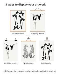 1/3 peças sem moldura estampa de leopardo preto e branco, design de laço estampado completo, conjunto de decoração de quarto monocromático feminino, arte de parede minimalista, pôsteres divertidos, decoração de quarto, impressões de parede para quarto, itens essenciais para dormitório universitário, estética de quarto feminino, presente chique para decoração de quarto de menina