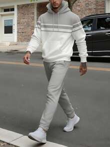 Men's Street-Style Casual Hooded Top And Pants Set, Fall Clothes