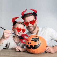 Halloween Devil Costume Sunglasses Horns Headband And Short Pitchfork For Women Demon Cosplay Accessories