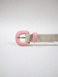 Women's Belt Straw Color Fabric Colorful Design Simple Covered Buckle For Everyday Wear - Coral Pink - View 3
