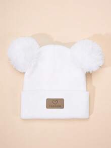 1pc Heart Embroidered Fuzzy Ball Knit Hat, Pink, Children Knit Hat, Baby Knit Hat, Y2K Style, Children Outdoor Casual Versatile Winter Cold-Proof Hat, Suitable For Daily Commute - Knitted Hat - View 3