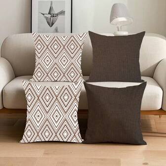 4 pièces Housses de coussin de tête de lit/canapé de style bohème, taies d'oreiller en lin imprimé doux, 45x45cm, sans insert d'oreiller, cadeau simple, coussin de canapé, motif étoile, décoratif, facile à utiliser, oreiller, oreiller de canapé, décoration de maison