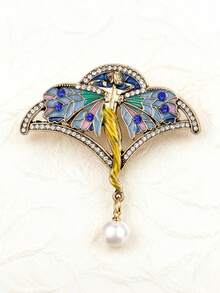 1pc Vintage Cloisonné Fairy Brooch With Sparkling Rhinestone-Encased Wings - Elegant Retro Statement Jewelry For Women & Men, Perfect For Formal Dresses, Casual Jackets, Coats, Scarves, Ideal For Christmas Parties Gift