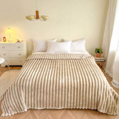 1件装柔软复古风人造毛皮毯 - 沙发和椅子的舒适之选，条纹图案，可机洗，涤纶混纺，四季皆宜，椅套/床罩 | 柔软毯子 | 涤纶混纺，兔子装饰