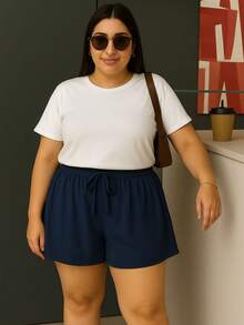 Women's Plus Size Shorts, Summer Style, Light And Loose - Navy Blue - View 1