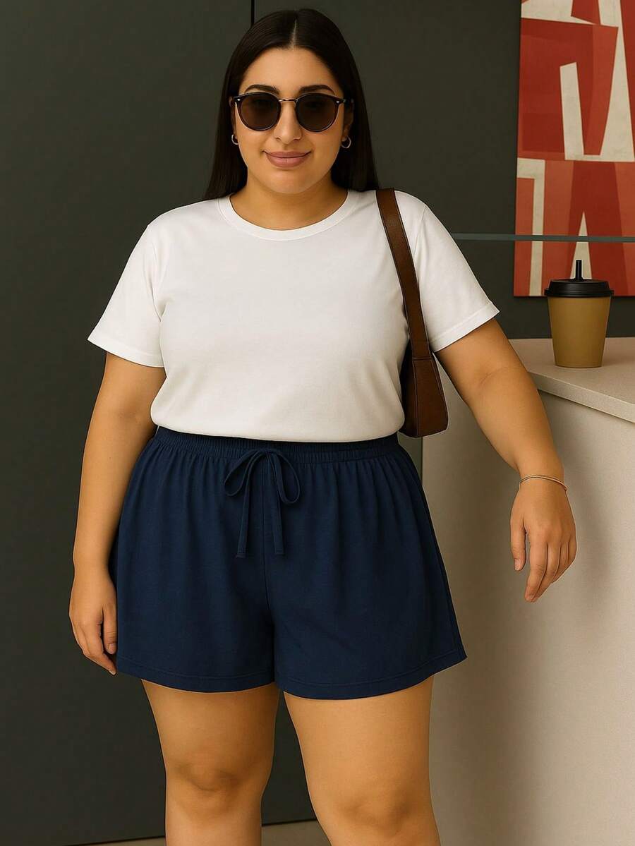 Women's Plus Size Shorts, Summer Style, Light And Loose - Navy Blue - View 1
