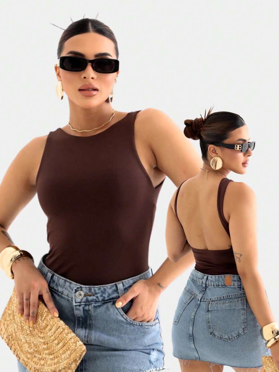 Women's Suplex Blouse, Basic, Simple, Casual, Elegant, Summer 2026 - Rust Brown - View 1