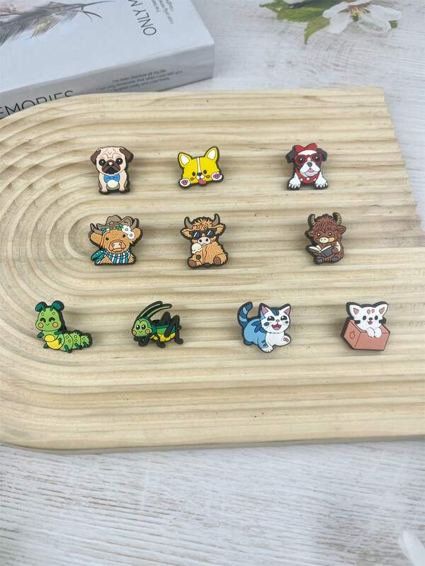 10 Stücke/Set Hund & Katze Cartoon Muster Sandalenzubehör DIY Dekoration Kombination, geeignet als Urlaubsgeschenke