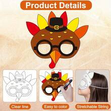 36 Piezas Máscaras de Pavo de Acción de Gracias para Colorear DIY | Máscaras de Papel en Blanco | Suministros para Juegos de Fiesta | Actividad Creativa de Manualidades para el Hogar - Negro - Ver 5
