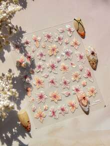 1 Stück glänzende rosa Lilien Nagel Aufkleber mit blühenden Blütenblättern, 5D romantischer japanischer Stil Blumen für elegante florale selbstklebende Nageldekoration Maniküre