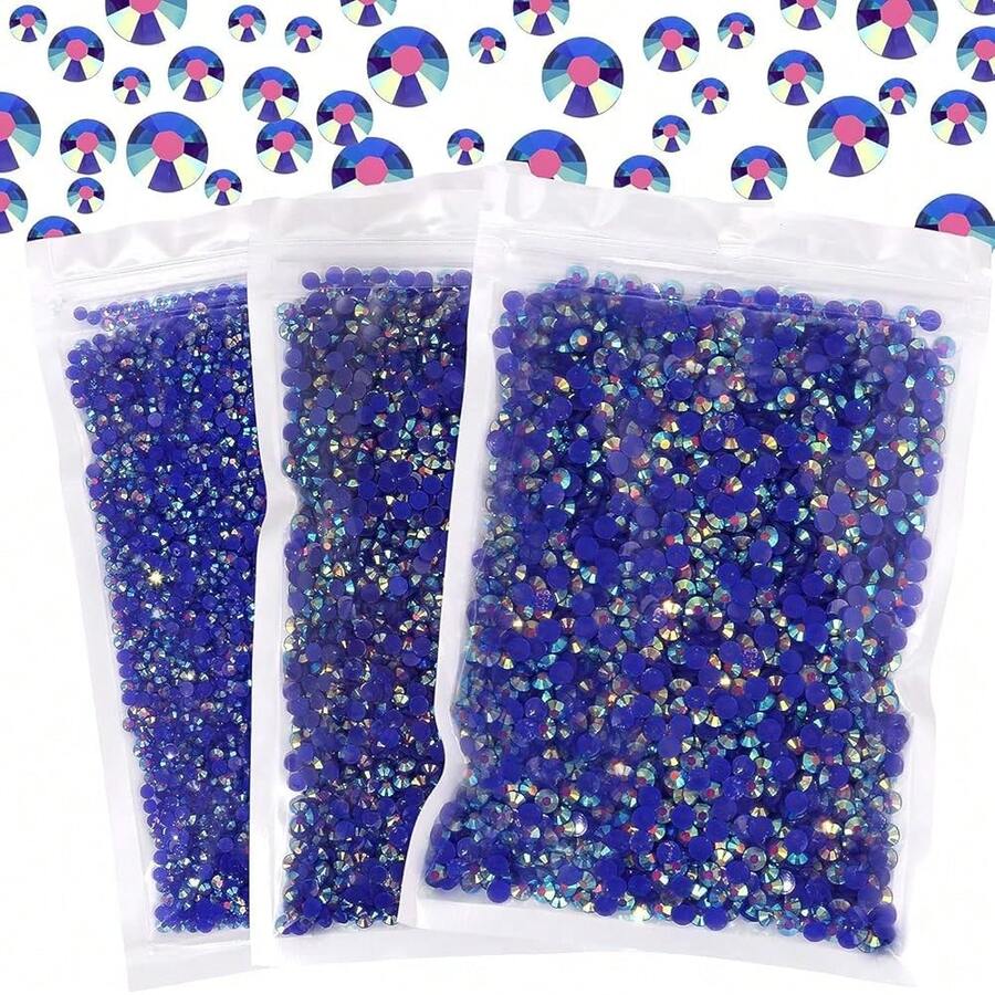 25000Pcs Capri Blue AB Rhinestones For Bedazzling Kit, 3-5mm Resin Flatback Rhinestones Bulk Bedazzle Gems Diamonds For Crafts DIY Shoes, Clothing{"Color_name":"CapriBlueAB"} - 卡普里藍AB - 查看 1
