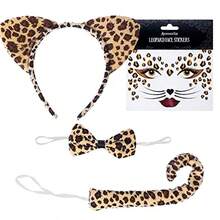 Leopard Costume SetBlack Golden Leopard Print Face Stickers And Cat Ears Headband Bow Tie Tail For Halloween Cosplay Accessories