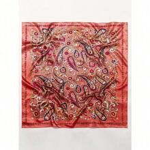1PC Women's Red And White Paisley Printed Bandana Square Towel, 90CM Large Women's Satin Square Silk Feeling Hair Scarf Wrap Headscarf - 粉色 - 查看 4