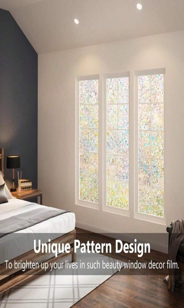 LEMON CLOUD Privacy Window Film 3D Stained Glass Window With Installation Tools,No Glue Static Cling Window Sticker,Decorative For Glass Door,Bathroom,Office And Home (Grove Rainbow,175 X 787 Inch)