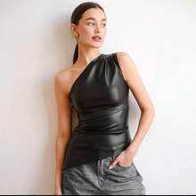 Women's Leather Blouse - Đỏ và đen - Xem 1