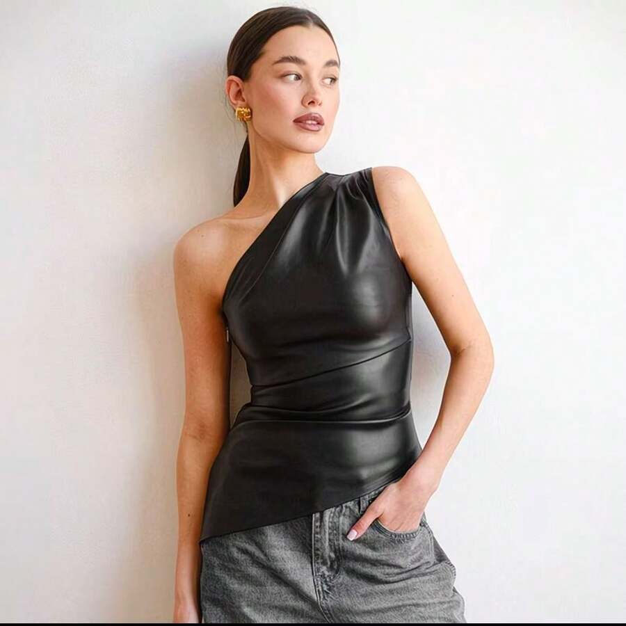 Women's Leather Blouse - Đỏ và đen - Xem 1
