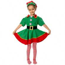 新款绿色圣诞老人服装，儿童节日盛装/家庭嘉年华和新年派对服装 - Girl - 查看 6