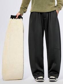 Gerade geschnittene Freizeithose in Große Größen, thermisch gefütterte verstärkte Freizeithose, geeignet für Herbst/Winter