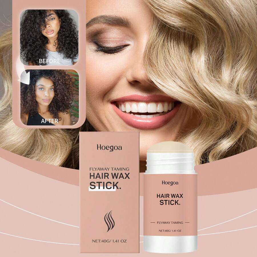 Hoegoa Hair Wax Stick For Women & Little Girls Long Lasting Strong Hold Control Hair Edge Broken Frizz Flyaway Styling Non-Greasy Smoothing Gloss Hair Finishing Shaping Back Hair Pomade Cream - 粉色 - 查看 1