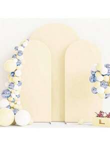 3pcs Set Pink Blue Beige Spandex Double Sided Arch Cover For Wedding Birthday Party Banquet Ceremony & Gift Decoration Easy Install Elegant Backdrop Kit 6ft+6.6ft+7.2ft Solid Color Design - 粉色 - 查看 6