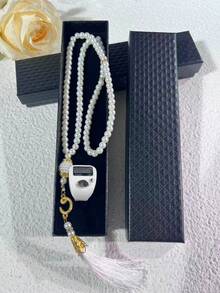 99 قطعة مجموعة سوار مسبحة مع خرز اللؤلؤ والشرابات + عداد خاتم، عداد إلكتروني للصلاة في الشرق الأوسط والعربية، تصميم ملون خفيف الوزن، عداد ليلي عادي وبإضاءة LED، عداد خاتم مريح للصلاة والتمارين والهدايا - للجنسين - متعدد الألوان - مشاهدة 5