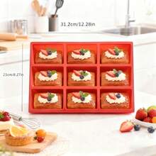 1pc Silicone Mini Loaf Pans, Silicone Baking Mold, Non-Stick Mini Bread Pans, 9 Cavities Silicone Bread Baking Mold, Perfect For Mini Loaf, Cake, Bread And Meatloaf, Cake, Brownie, Heat-Resistant Manual Baking Molds For Birthday, Party - Rectangle Shaped Silicone Mold For Soap Making And Desserts - 紅色 - 查看 5