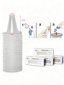 1 Scatola da 20 pezzi/2 Scatole da 40 pezzi/3 Scatole da 60 pezzi/5 Scatole da 100 pezzi di Coperture di alta qualità per sonda di termometro auricolare, Cappucci di ricambio monouso per termometro auricolare, Filtri lenti per termometro auricolare, Termometro auricolare monouso.