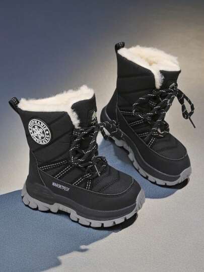 Botas de nieve para niños pequeños niños y niñas Botas de invierno cálidas forradas de piel Impermeable Zapatos para exteriores con suela antideslizante
