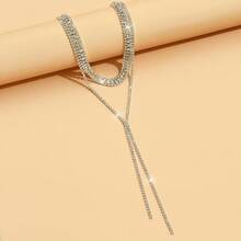 Full Diamond Tassel Earrings For Women Light Luxury And Exquisite Simple Silver Needles - Kolar - Visa 6
