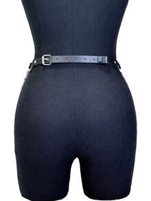 1件装女士PU皮革腰带，带链条五角星O形环朋克风腰带，朋克风配饰，适合秋季和圣诞节佩戴。 - 彩色 - 查看 4