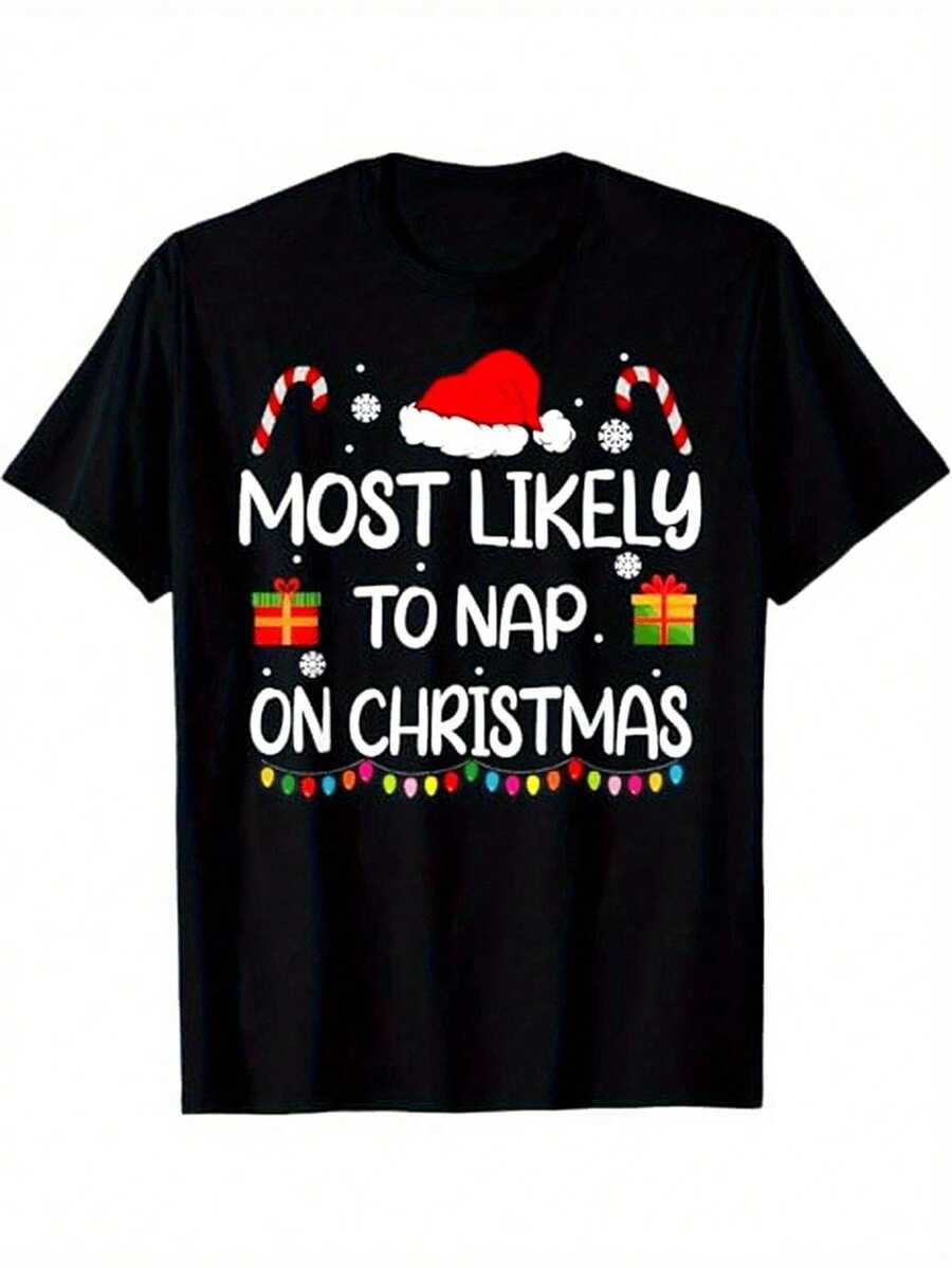Most Likely To Nap On Christmas Family Funny Matching Theme Men Women T - Shirt, , For Family Time, S - Xxxl, Black