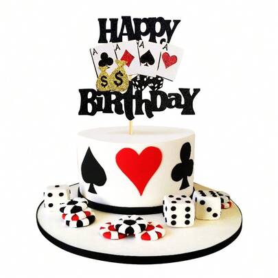 1 Stück Tortendeko, Poker Herz-förmige Torte Dekoration, Las Vegas Thema Cupcake Deko, Poker Nacht Party Zubehör