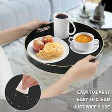 Black Decorative Tray For Coffee Table Modern Round Serving Tray With Handles 13" Plastic Tea Tray For Ottoman Bathroom Decor - Black - View 4