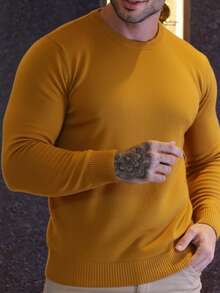 Basic Quality Men's Knitted Sweater - Yellow - View 2